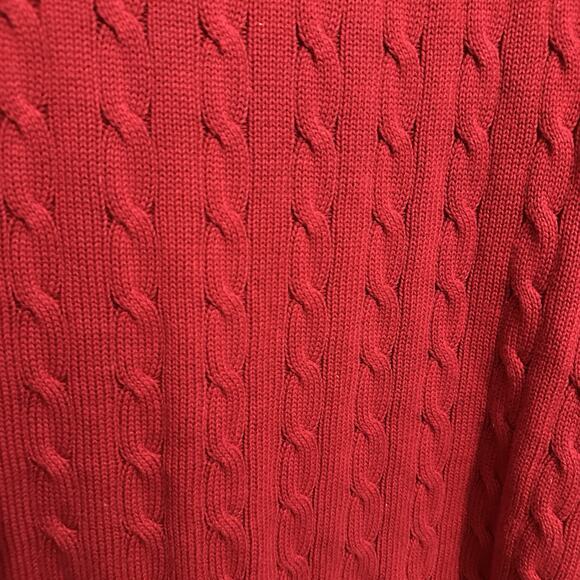 Ralph Lauren Logo Red Boat Neck Cable Knit Sweater Gold Buttons Women’s Size XL - Picture 8 of 9